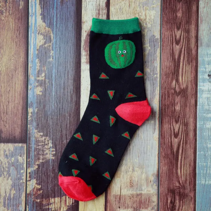 Summer Korean Happy Fruits Socks Lemon Avocado Pineapple Cherry Blueberry Orange Gardenias Banana Leaves Printed Unisex sox - Цвет: Watermelon