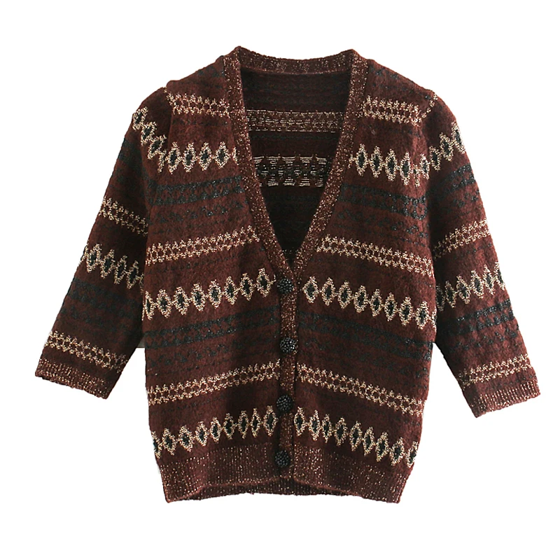 

Malina Vintage V Neck Sweaters Women Fashion Single Breasted Sweater Women Elegant Three Quarter Sweaters Female Ladies LL