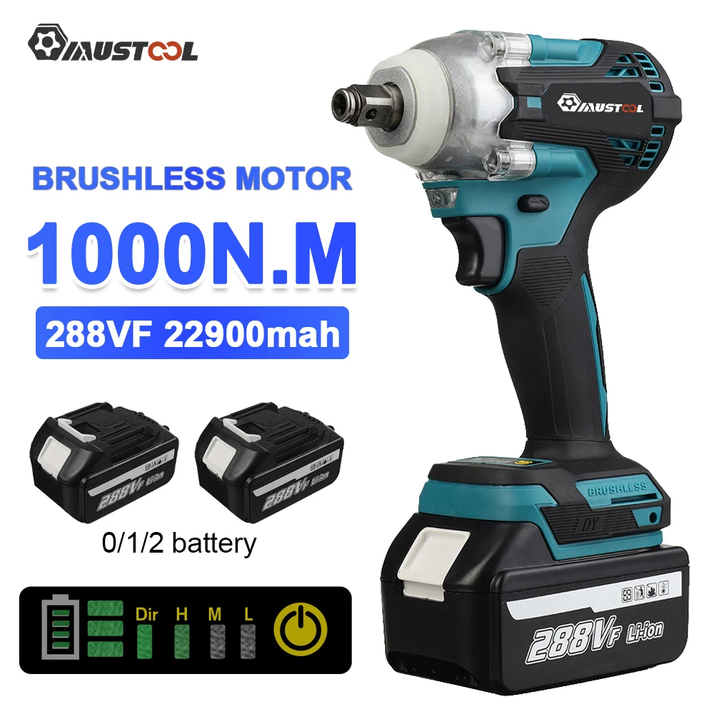 MUSTOOL 800N.m 288VF бесщеточный Электрический ударный гайковерт 4 скорости 1/2 квадратный