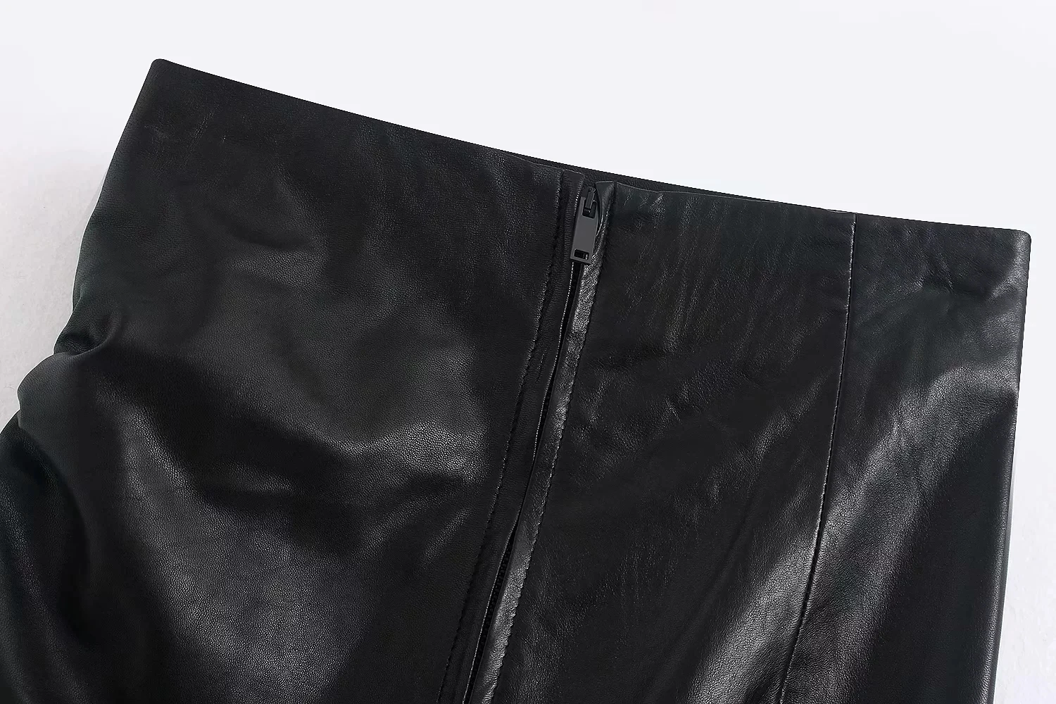 PU Leather Women Pleated Mini Skirt Spring Leisure Lady Asymmetry Black Skirts P1528