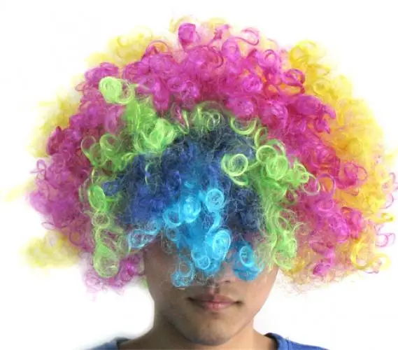 Clown Joker Jester Costume Set Colorful Wig + Red Nose + Face Makeup Paints