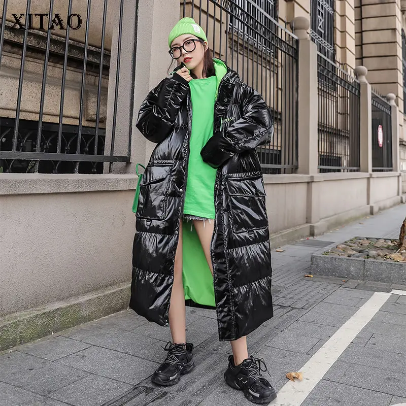 XITAO парка из искусственной кожи размера плюс с буквенным принтом модная новинка зимнее свободное повседневное пальто с длинным рукавом и карманами с широкой талией DMY1877