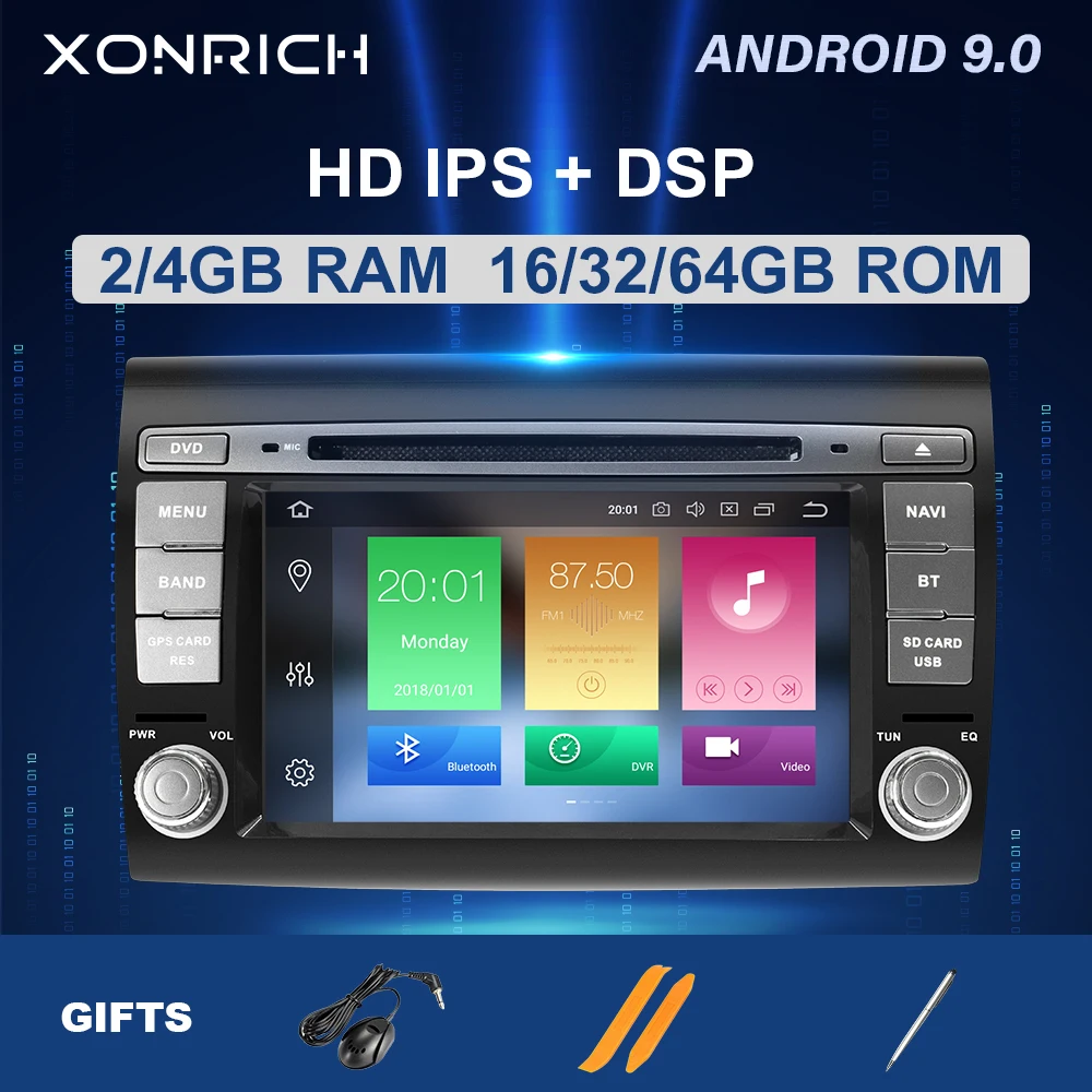 IPS DSP 2 Din Android 9.0 Car Multimedia player For Fiat/Bravo 2007 2008 2009 2010 2011 2012 Car Ra