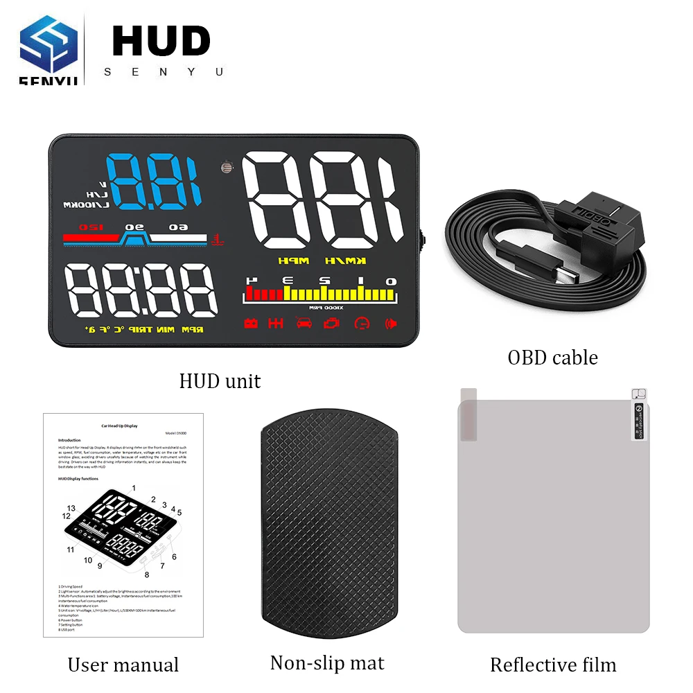

HUD Display Head Up Display D5000 Car GPS D5000 OBD OBD2 Diagnostic Tool Projector Digital Speedometer Car Speed Security Alarm
