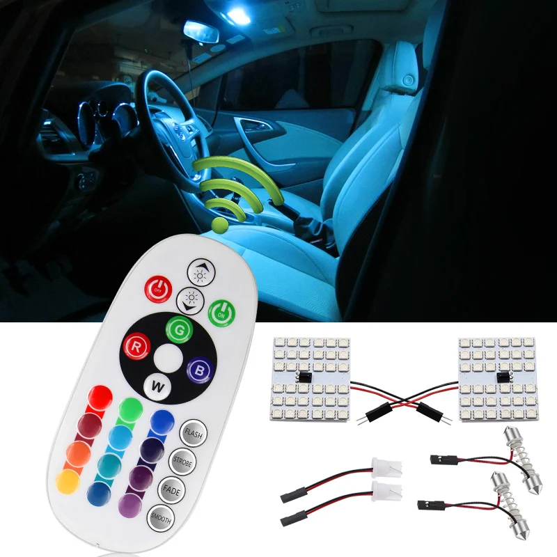 

T10 RGB 5050 12SMD Car Led remote control Rgb car led panel interior Auto lights Reading Dome Festoon BA9S Adapter DC 12v Light