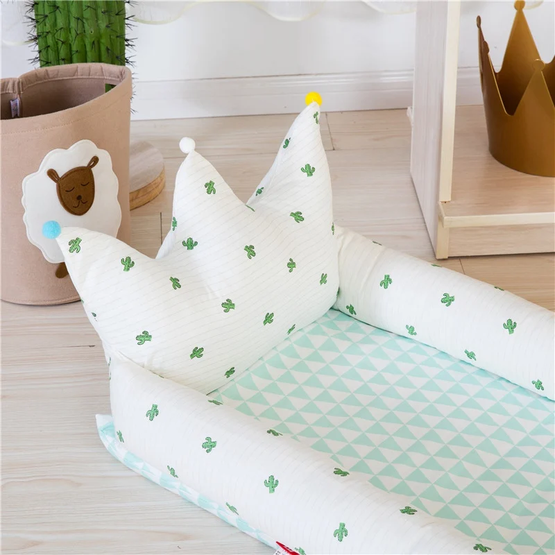 2 шт. детская кроватка для путешествий моющаяся детская кровать-гнездо из хлопка Люлька-качалка Корона новорожденных комплекты для кроватки Младенческая портативная подушка для игрушечной кроватки+ кровать