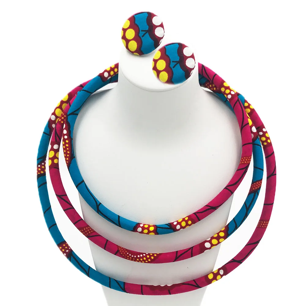 Women necklace earring set African print wax fabric necklace earrings jewelry Ankara jewelry (8)