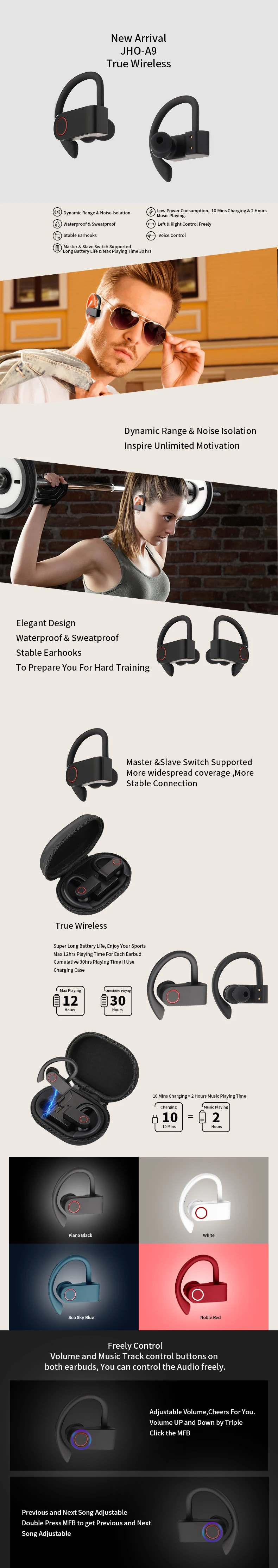 A9 TWS Bluetooth наушники настоящие беспроводные наушники 8 часов музыки bluetooth 5,0 беспроводные наушники водонепроницаемые спортивные наушники