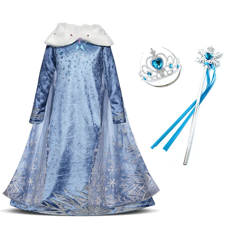 Dress B and Set-1 Платье принцессы Эльзы для девочек; Детские карнавальные вечерние костюмы Снежной Королевы 2; костюм Анны и Эльзы; детская одежда для костюмированной вечеринки на Рождество и день рождения и парик - Цвет: Dress B and Set-1