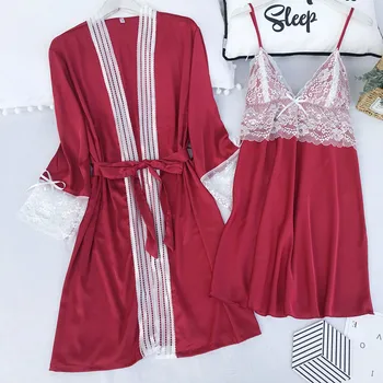

Fiklyc Spring And Summer New Ice Silk Nightgown Female Sense Suspenders Skirt Two-Piece Thin Section