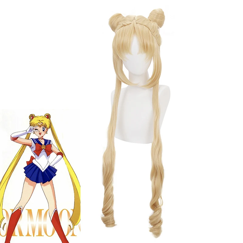 

Girl's Women Sailor Moon Tsukino Usagi Long Curly Blonde Double Ponytail Synthetic Cosplay Wig For Costume Party