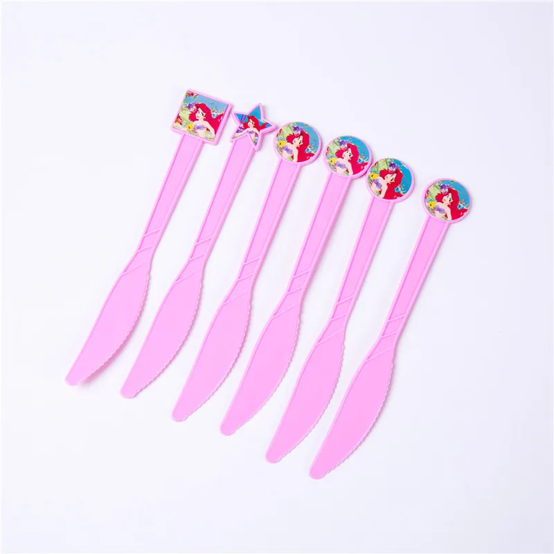 90pcs Cute happy birthday Mermaid Ariel girls baby shower party decoration banner table cloth straws cup plates supplier - Цвет: Knife 6pcs