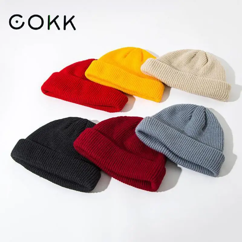 

COKK Autumn Winter Knitted Beanie Hats For Women Men Solid Knit Skullies Beanies Hip Hop Gorro Bonnet Vintage Stretch Hat Female