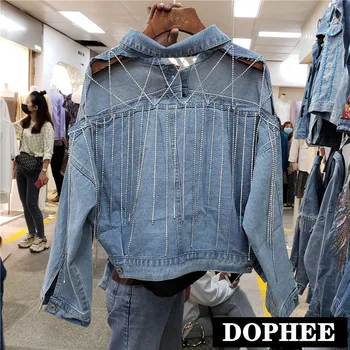

Cowboy Short Jacket Women's 2020 New Spring Cool Personality Back Hollow Out Diamond Tassels Denim Coat Fashion Jeans Jackets