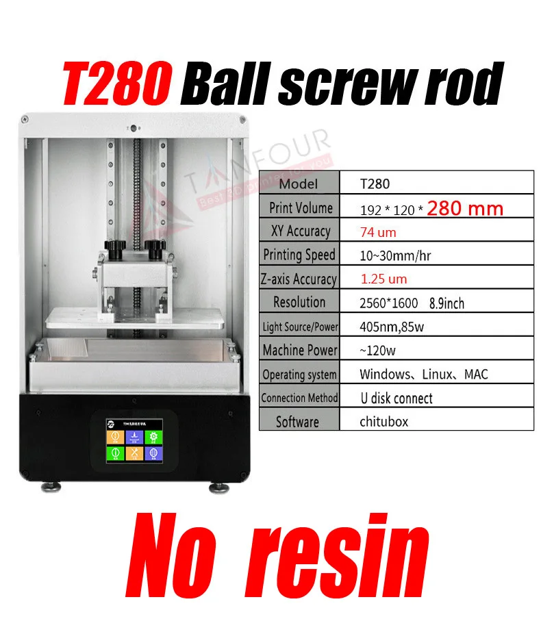 T280 TIANFOUR Смола SLA 3d принтер 2k 8,9 дюймов Большой ЖК dlp 405nm УФ-светильник для вылечения impresora 3d принтер diy комплект Фотон келант s400 - Цвет: T280 no resin