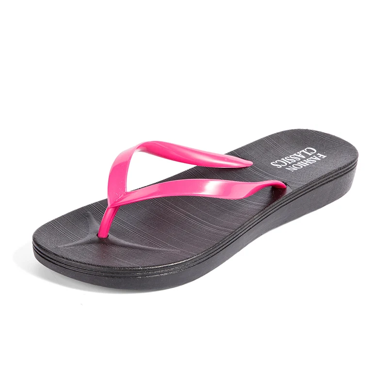 Womens Summer Slip-on Shoes Anti-slip Hard-wearing Fashion Leisure PVC Rubber Slippers Beach Swimming Indoor T-tied Flip Flops - Цвет: Black