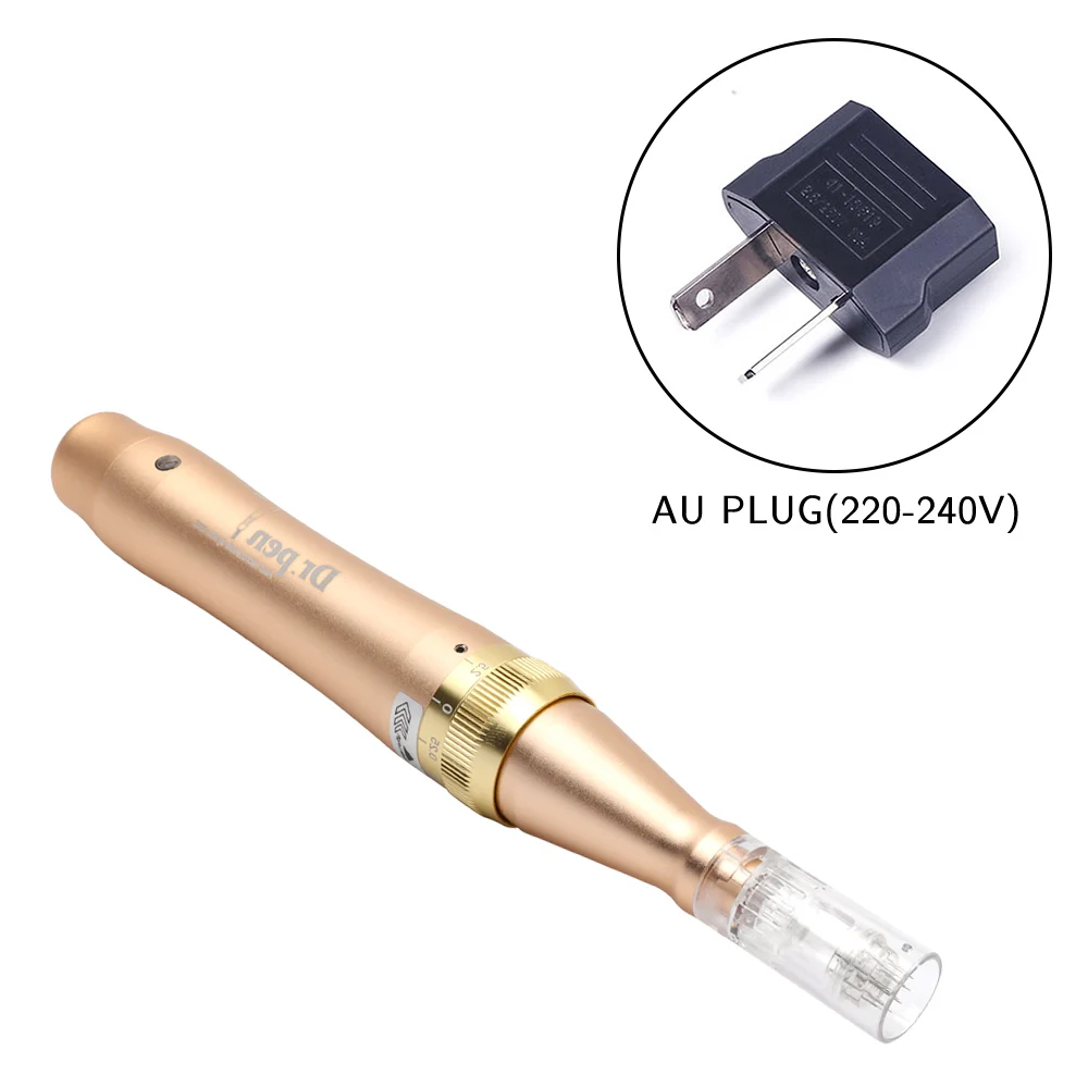 AU Plug Электрическая ручка для дермы, M5-C, микроиглы, ручка для выпадения волос, растяжки, морщинки, устройство для удаления морщин, макияж, тату, иглы-наконечники - Цвет: AU Plug