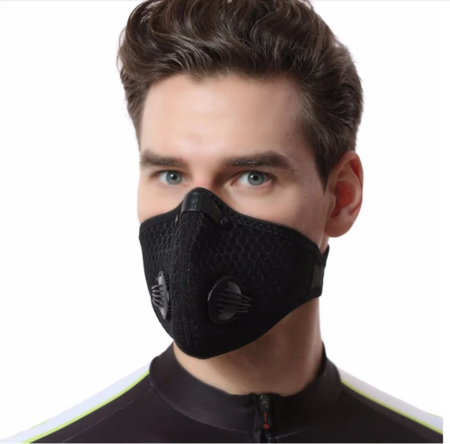 Mesh Activated Carbon Dustproof Face Mask With Filter Cotton Sheet and Valves Velcro Pollen Allergy PM2.5 Anti Dust Mouth Mask