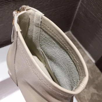 

Luxury Brand Women Beige 7cm Block High Heels Ankle Boots 2020 Winter Female Square Toe Chelsea Boots High Quality Short Boots