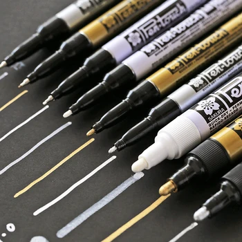 

Sakura Art Marker Paint Silver Gold White Color Permanent Ink Drawing Signature for Ceramic Wood Metal School E6863