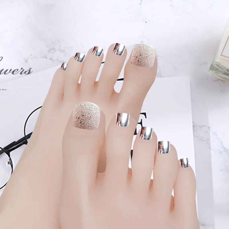 

24Pcs Toe False Nails Diamond Glitter Toenails Artificial False Nails Reused Nail Art Tips For Foot Dropshipping