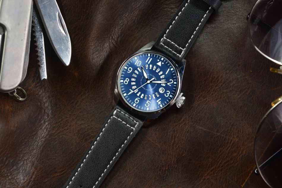 Airplane Sports Military Blue Dial Pilot Calendar Men Wristwatch Chronograph Fashion Casual Brand Army Brown Leather Watches