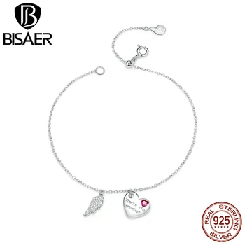 

BISAER 925 Sterling Silver Love Letter Bracelets Feather Letters Women Chain Bracelets for Women Sterling Silver Jewelry GAB052