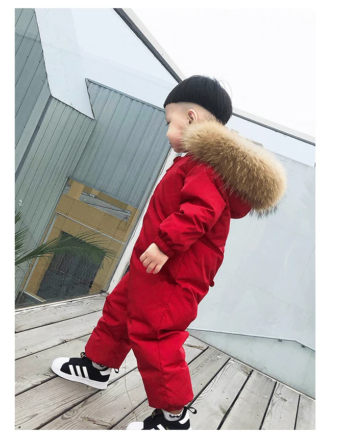Winter Overalls For Baby Rompers Jumpsuit Children Duck Down Overalls Snowsuit Toddler Kids Boys Girls Fur Hooded Romper Costume