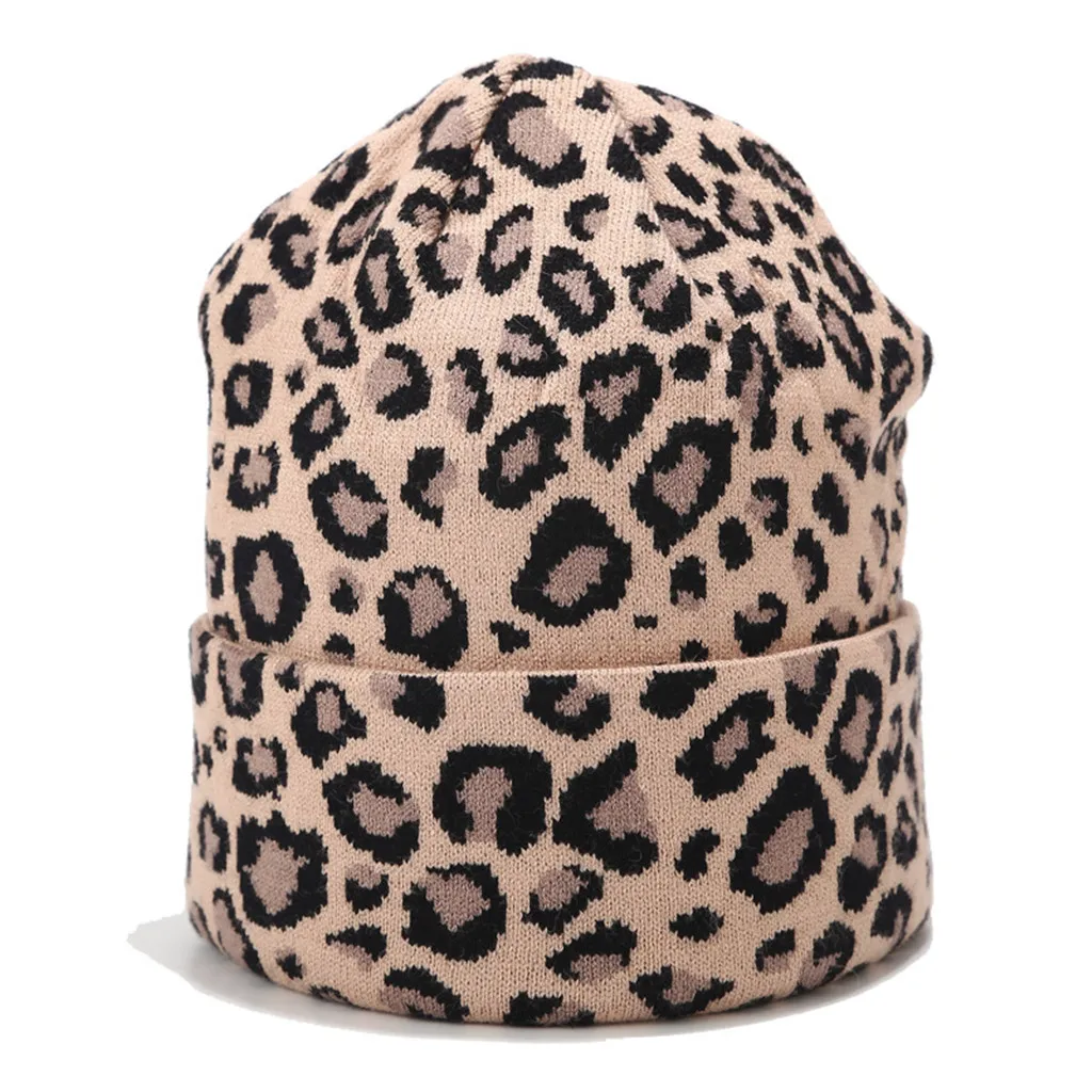 Khaki Women hats winter knitted hat Leopard Trendy Warm Oversized Chunky Baggy Stretchy Slouchy Hat chapeau femme cap#3 - Цвет: Khaki