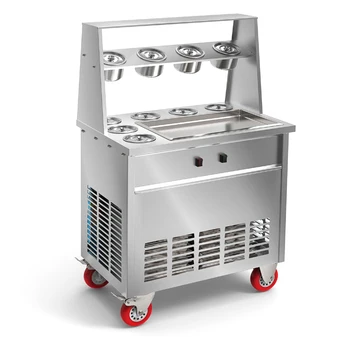 

CE certified fried ice cream machine Ocean shipping single pan fried ice cream machine with 4 cold storage barrel