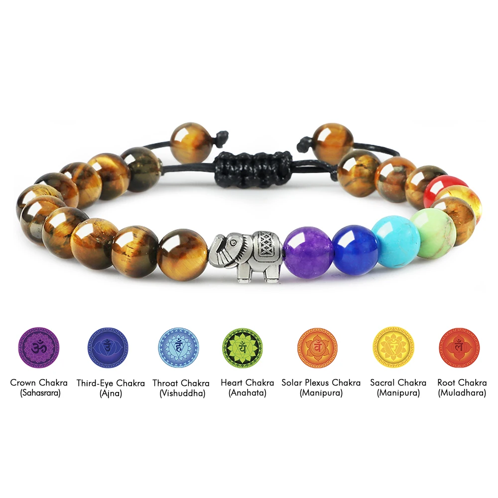 Natural Tiger Eye Stone Men Bracelets Reiki 7 Chakra Healing Beads Bracelet Black Lava