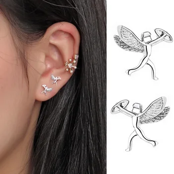 

925 Sterling Silver Angel Stud Earrings For Women Kids Wedding Gift Female pendientes aretes de mujer eh1386