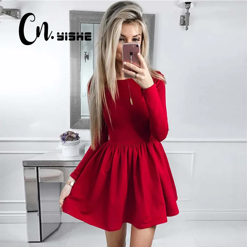 CNYISHE 2019 Fashion Casual Red Black Dress Women Solid Long Sleeve Sexy Slim A-line Dress Women Mini Dresses Vestidos Fall New CNYISHE 2019 Fashion Casual Red Black Dress Women Solid Long Sleeve Sexy Slim A-line Dress Women Mini Dresses Vestidos Fall New