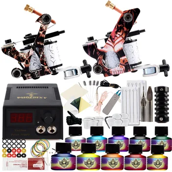 

Professional Tattoo Kits Tattoo Machine Set 2 Tattoo Machine Guns 10 Colors Ink Set LCD Black Power Units Body Art Tattoo Set