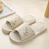 Autumn Winter Women's Home Slippers Couple Linen Floor Shoes Leisure Spring Soft Non-Slip Foam Bottom Flip Flops Rose 4