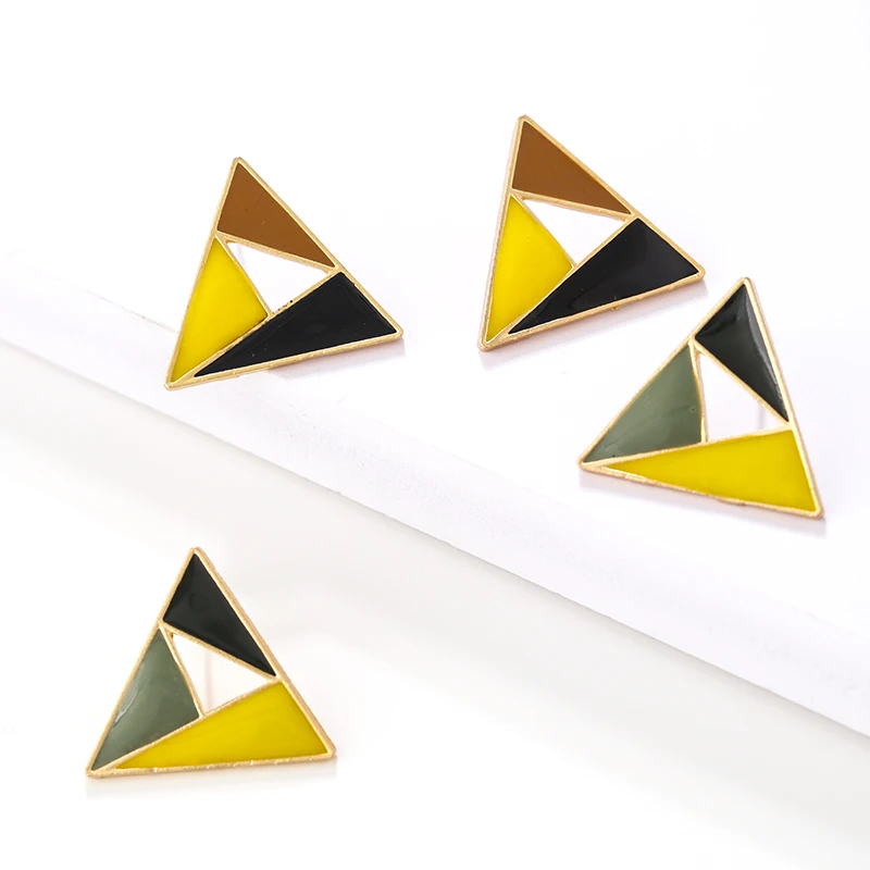 

AMORCOME Simple Colorful Enamel Cute Hollow Triangle Stud Earrings For Women Girl Minimalist Sweet Small Earrings Party Jewelry