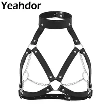 Женский бюстгальтер без косточек из искусственной кожи с регулируемой пряжкой и О-образным кольцом, металлической цепочкой и кисточкой, нагрудный ремень в стиле стимпанк, портупея в готическом стиле