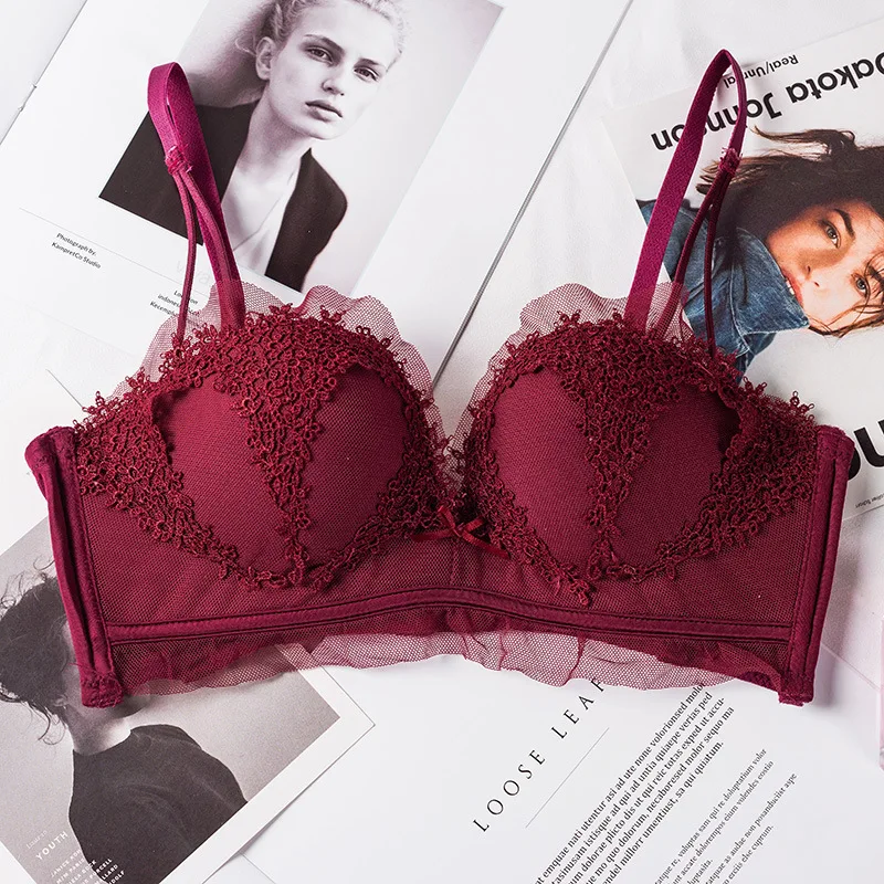 floral wireless sexy bras lace lightly lined triangle bra set underwear women lingerie deep plunge V neck new arrival
