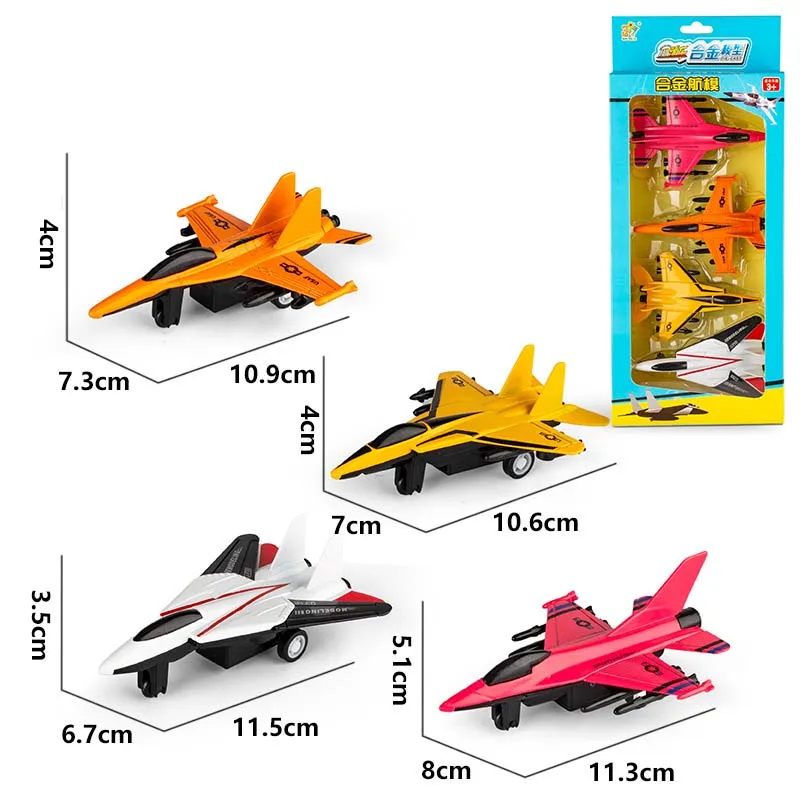 

4pcs/set Alloy Metal Toy Car Aircraft Tank Construction Vehicle For Children 1:55 Scale Cute Cartoon model