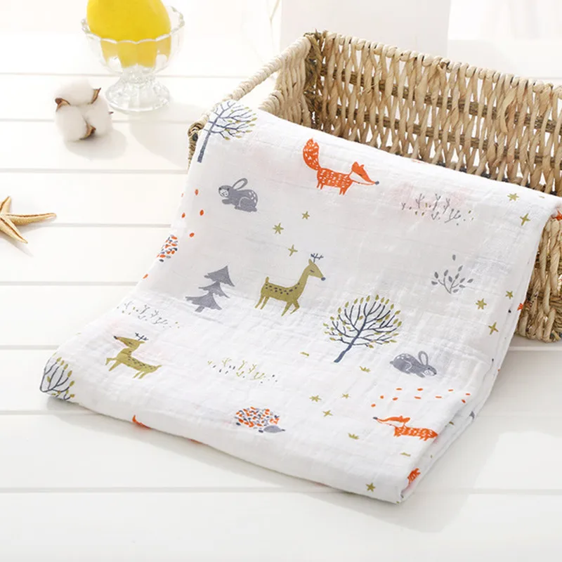 Детские одеяла с двойным мультипликационным принтом, муслиновое Пеленальное Одеяло, детское банное полотенце, Товары для новорожденных, муслиновые квадраты - Цвет: Animal forest