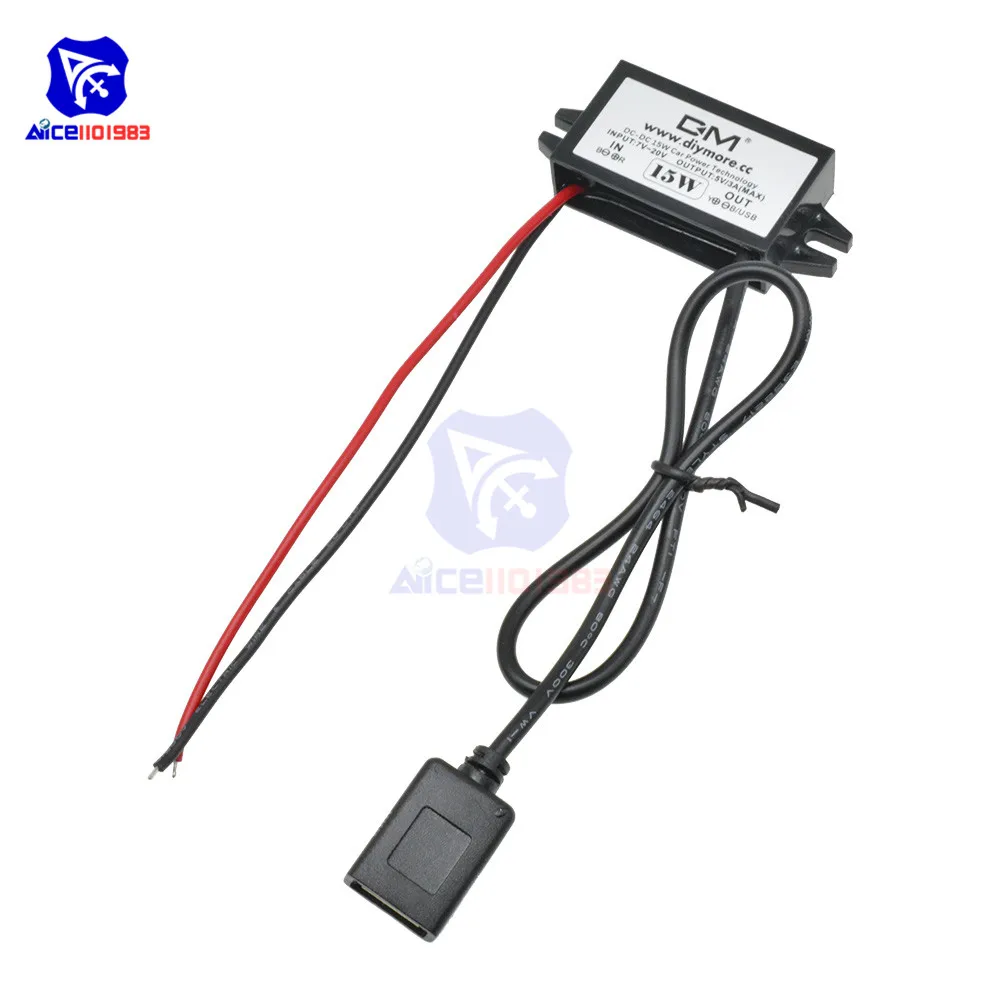 Diymore DC-DC DC 12 В до 5 В 3A 15 Вт понижающий преобразователь модуль Женский usb type-A Женский конвертер для автомобиля