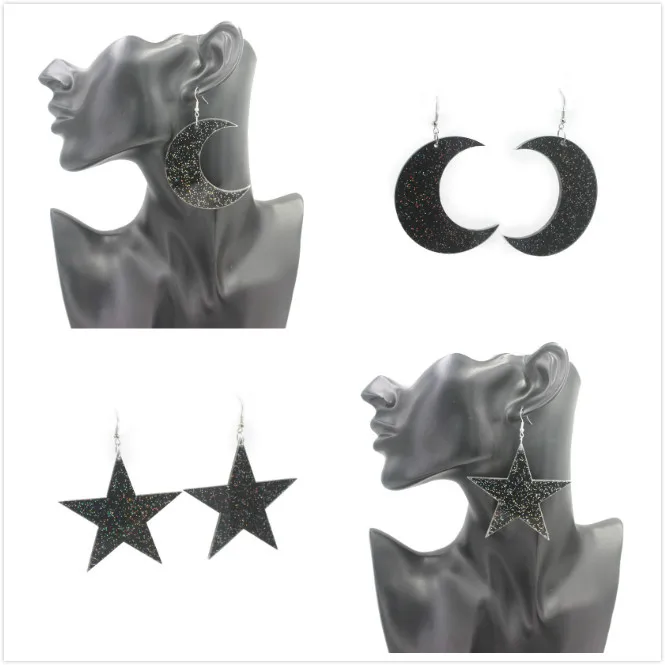 Огромные акриловые серьги-капельки в виде звезд и Луны европейском американском