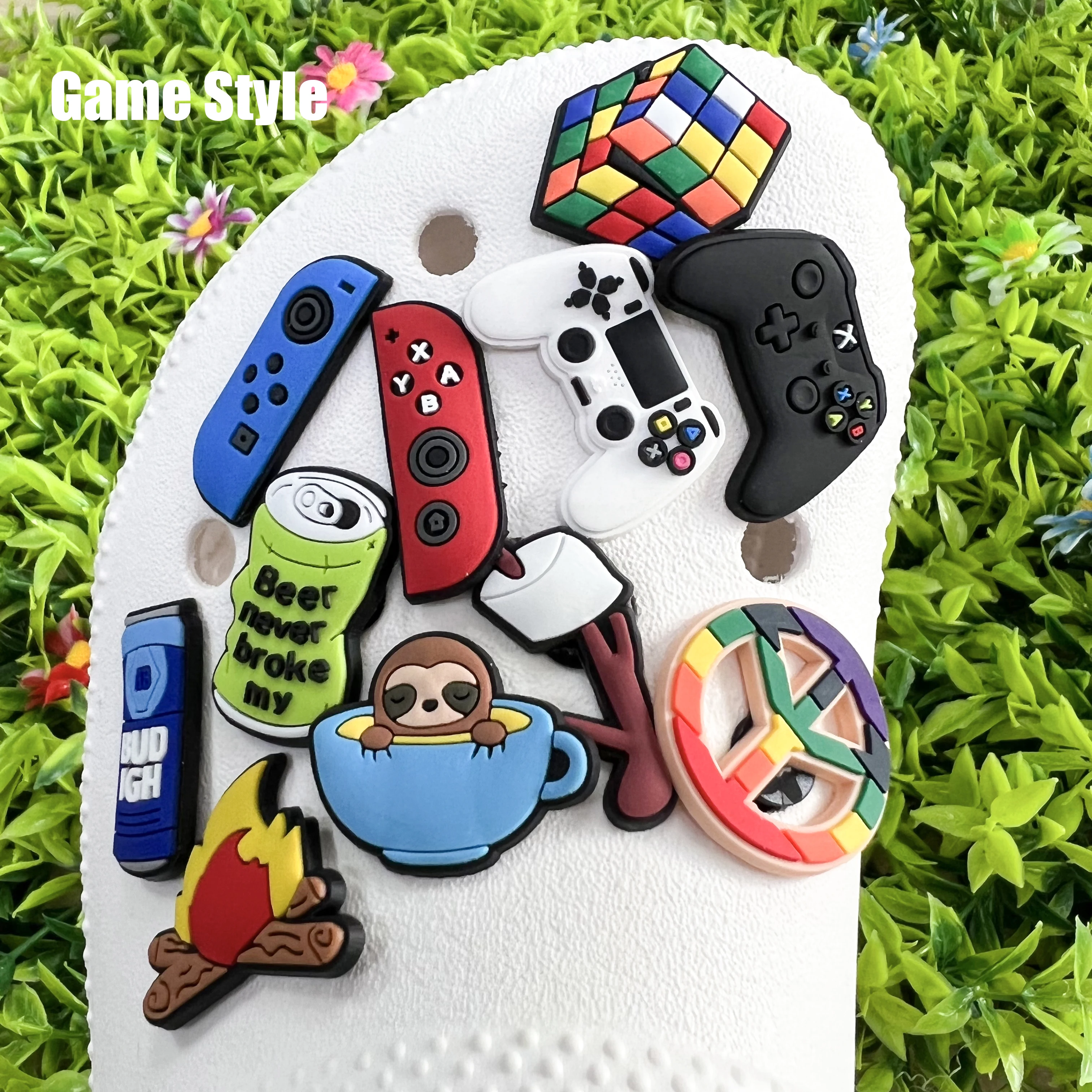 

1PCS Gamepad Style Sloth Rubik's Cube PVC Shoe Charms for Croc DIY Buckles Button Slipper Accessories Ornament For Xmas Gift