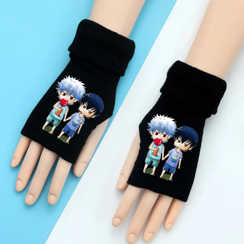 Вязаные перчатки Gintama Sakata Gintoki Kagura, теплые хлопковые рукавицы на половину пальцев, модные аксессуары для косплея, подарок на зиму