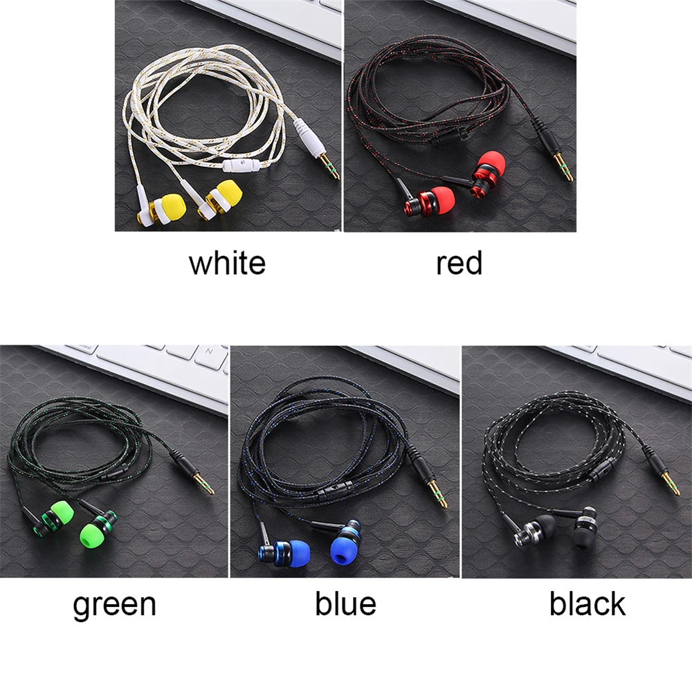 1Pcs Hot High Quality Wired Earphone Stereo In-Ear 3.5mm Nylon Weave Cable Earphone Headset With Mic For Laptop Smartphone Gifts