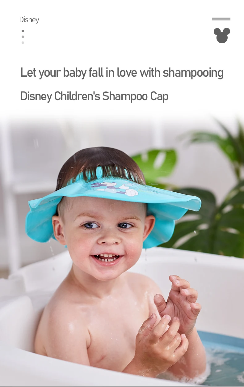 Disney детская шапочка для душа детский продукт шляпа для ванны Детские Водонепроницаемые Ушные протекторы Детские мыть Регулируемый 0-3-10 лет