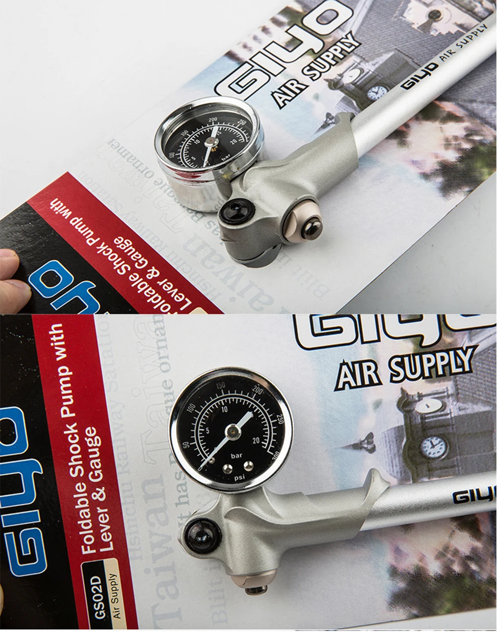 GIYO GS-02D พับ300psi แรงดันสูงจักรยาน Air Shock ปั๊ม Lever & Gauge สำหรับส้อมด้านหลัง Suspension จักรยานภูเขา