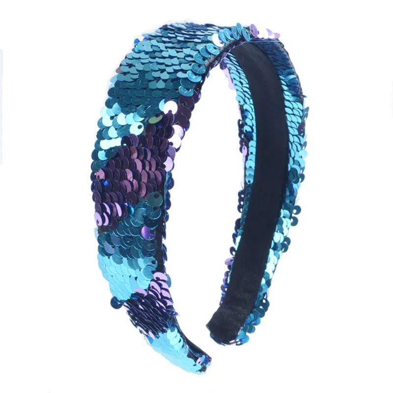 blue purple Женские Реверсивные Блестящие Блестки Русалочка повязки для волос широкий блестящий ободок женский обруч для волос тюрбан аксессуары для волос головной убор подарки - Цвет: blue purple