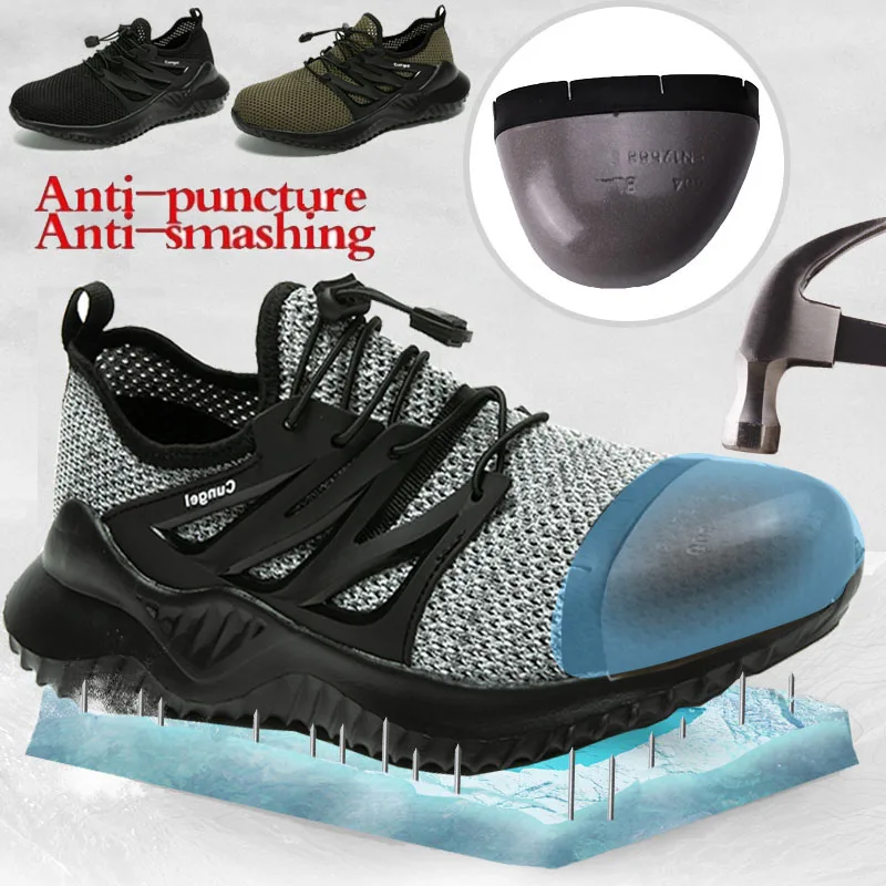 

CUNGEL Safety Work Shoes Boots for Men Male Protective Steel Toe Cap Boots Anti-Smashing Construction Safety Work Sneakers