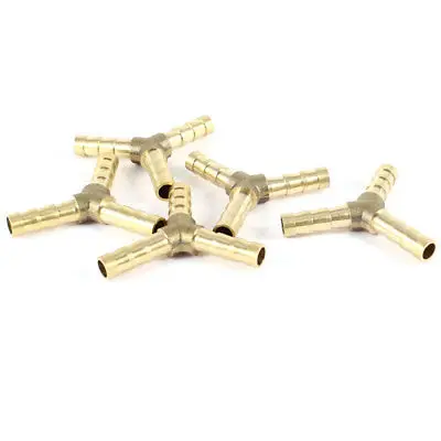 5pcs 6mm Hose Y Shape 3 Ways Air Gas Brass Barb Fitting Connector Gold Tone | Обустройство дома